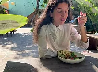 Did you cum on her face in public cafe? She eats lunch with cum covering her face during cumwalk.