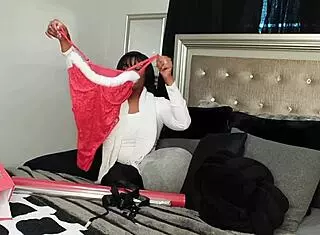 step son unleashes early christmas gift on ebony mommy in solo masturbation frenzy