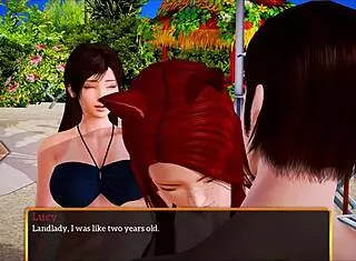 I explore my new family with brunette milf and redhead in game 398.