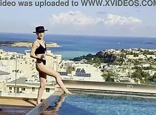 Daisy takes to the skies as a pilot, flashing her assets in a solo pool dance session. She teases with dirty talk and ass worship.