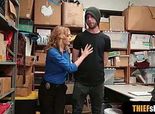 Hot blonde milf female security guard fucking thief guy rough doggystyle