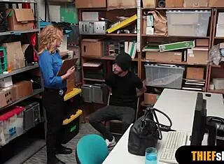 Hot blonde milf female security guard fucking thief guy rough doggystyle