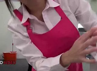 Asian office lady Chihiro Akino provides hardcore blowjob and creampie in JAV fantasy.