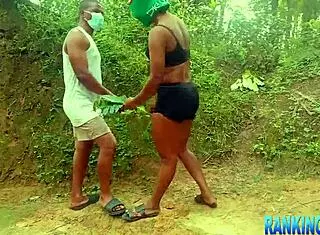 sexy girl wanders into the forest, bending over for big cock doggystyle ride