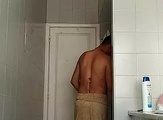 Drunk guy shaves big dick while drinking and fingering