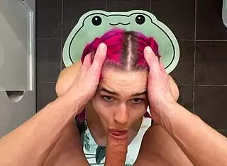 Oh wow, she's stuck in the washing machine so I help her out with close-up doggystyle action