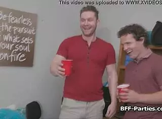 Wild Foursome Dorm Party with Teen Coeds in Uniforms Delivering Blowjobs!