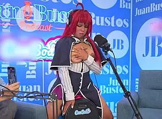 Multiple orgasms hit while evybubbles rides sybian in cosplay on podcast.
