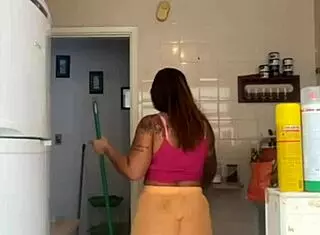 Husband caught me washing the balcony in a bikini.