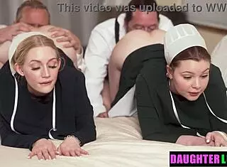 Stepfathers Finding That Both Stepdaughters Have Amazing Asses and Pure Hearts in Taboo Old and Young 18+ Orgy