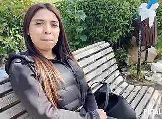 Teen Peruvian Michi with big natural tits gets caught by Torbe and suggests a cum-filled blowjob session in bedroom