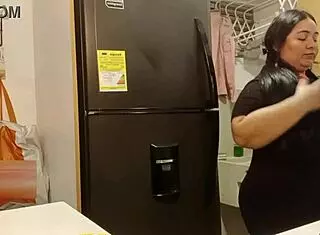 hot latina wife with big natural tits and curvy ass gets fucked doggystyle in kitchen by brother-in-law!
