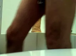 Huge dildo stretches tight hole in solo play