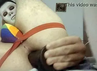 Chubby bear cub dominates himself with intense thrusts from a fat black dildo. Toys stretch his curvy body in wild solo action.