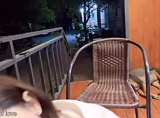 Teacher Fucks Sexy Asian Female Student Outside on Balcony with Creampie