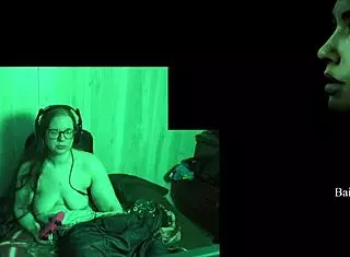 Naked brunette with glasses and big natural tits plays at lake house