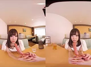 I dive into VR fun with exposed sex in a family restaurant, feeling super embarrassed in kinky lingerie.