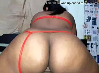 perfect buttocks jumping in intimate red color panties