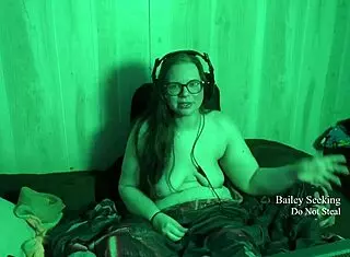 Naked brunette with glasses and big natural tits plays at lake house