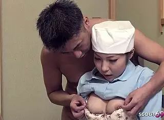 Petite Skinny Japanese Room Service Girl Seduces Old Client to Food Fetish Rough Fuck in Hotel