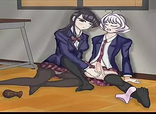 Komi gives an intense blowjob in this classroom animation!