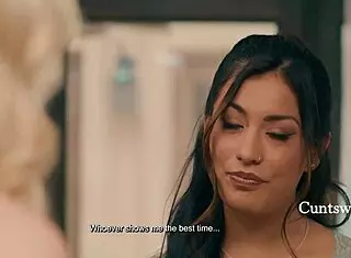 blonde bride strips down for brunette maid of honor tryout. they scissor and squirt with intense lesbian fisting.