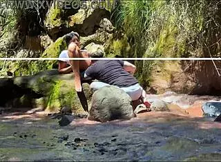 Amateur couple records teen Latina fucking with hermanastro outdoors by the river in homemade doggystyle action! 🌊🍑