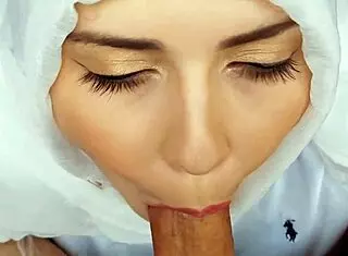 Arab muslim woman sucks like a pro and asks for more until the end in her face