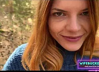 Hey, amateur milf, you're giving him a blowjob in the forest outdoor?