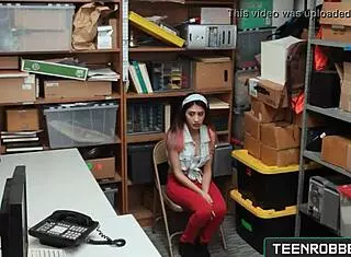 I feel so aroused as thief Angel Del Rey strips for the perverted officer in the office.