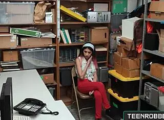 I feel so aroused as thief Angel Del Rey strips for the perverted officer in the office.