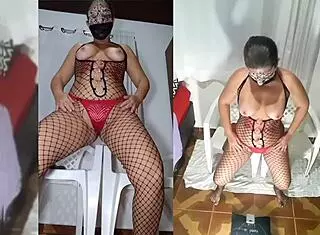 Slutty Bitch Teases with Huge Dildo in Bodysuit