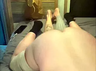 Birdseye view of homemade anal with sexy brunette slut