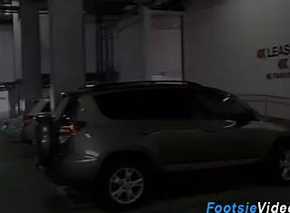 Busty whore gives footjob until cumshot covers feet