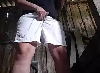 Village girl sneaks into barn for secret clothed masturbation