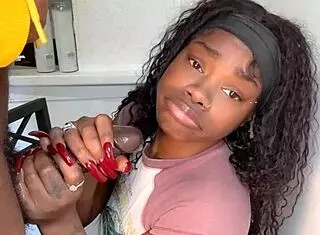 Stepbrother with 11 inch cock received a blowjob from Keisha Minaj. She finished with an intense cumshot in the encounter.