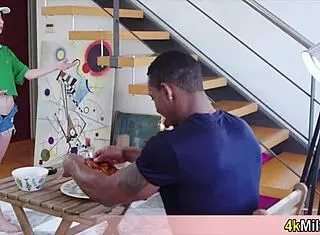 Hypno trick succeeds on pizza delivery chick filling her white pussy with big black cock