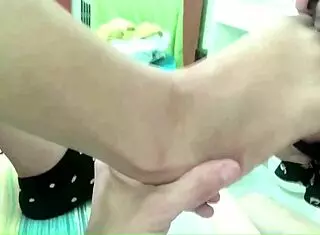 Double footjob with dildo socks bare feet and cum on my feet