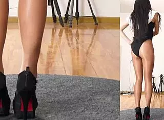 Asian Dancer Practices Routine In Pantyhose And Leotard