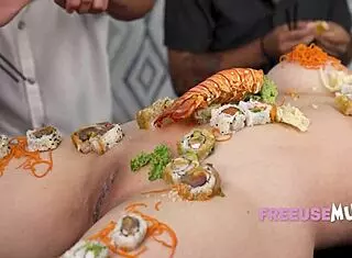 Freeuse Asian chef Emerald Loves offers herself as dessert while Suki Sin joins the mature milf fun