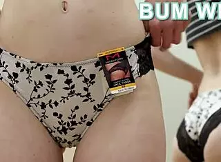 Sexy lingerie tease with nude panties reveal