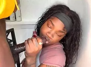 Stepbrother with 11 inch cock received a blowjob from Keisha Minaj. She finished with an intense cumshot in the encounter.