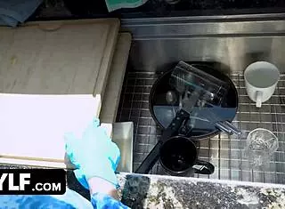 Lucky Dude Visits Friend's Lonely Housewife for Blowjob Titty Fuck Cowgirl Ride and Creampie in Kitchen