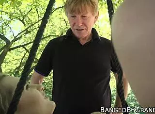 beautiful teen 18+ takes hard slamming from grandpa before tasting his cum