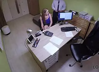 Blonde visits loan agency and engages in wild activities for cash.
