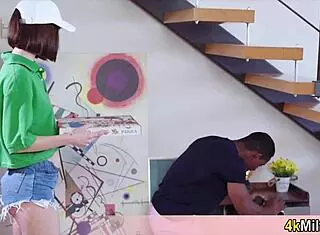 Hypno trick succeeds on pizza delivery chick filling her white pussy with big black cock