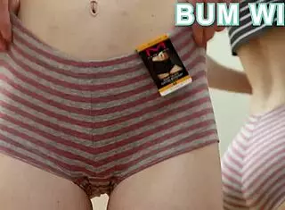 Sexy lingerie tease with nude panties reveal