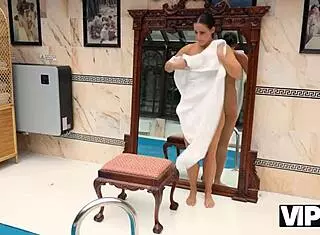 Freaky gardener catches European bride masturbating with small tits and shaved pussy in wedding dress outdoors