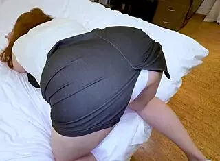 Stepmom knelt in bed but stepson noticed and approached curiously