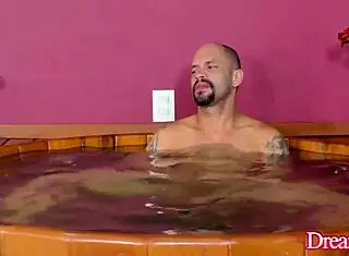 bearded guy eagerly sucks lia dotada's big black shemale cock